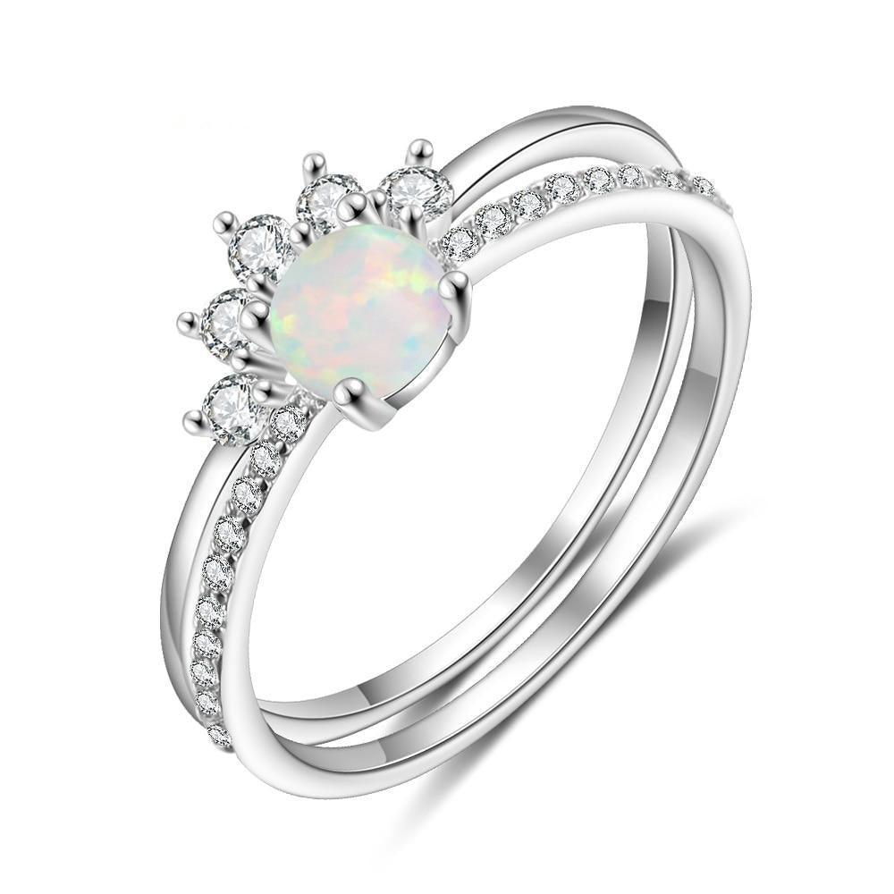 Round White Opal Crown Wedding Ring - Sterling Silver Ring - Trendy Engagement Ring Gift for Women - Fashion Ring Jewelry Gift for Women And Men - Personalized Jewel