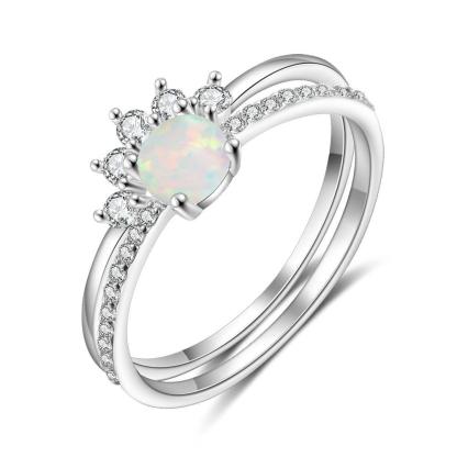 Round White Opal Crown Wedding Ring - Sterling Silver Ring - Trendy Engagement Ring Gift for Women - Fashion Ring Jewelry Gift for Women And Men - Personalized Jewel