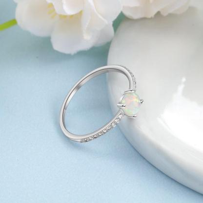 Round White Opal Crown Wedding Ring - Sterling Silver Ring - Trendy Engagement Ring Gift for Women - Fashion Ring Jewelry Gift for Women And Men - Personalized Jewel