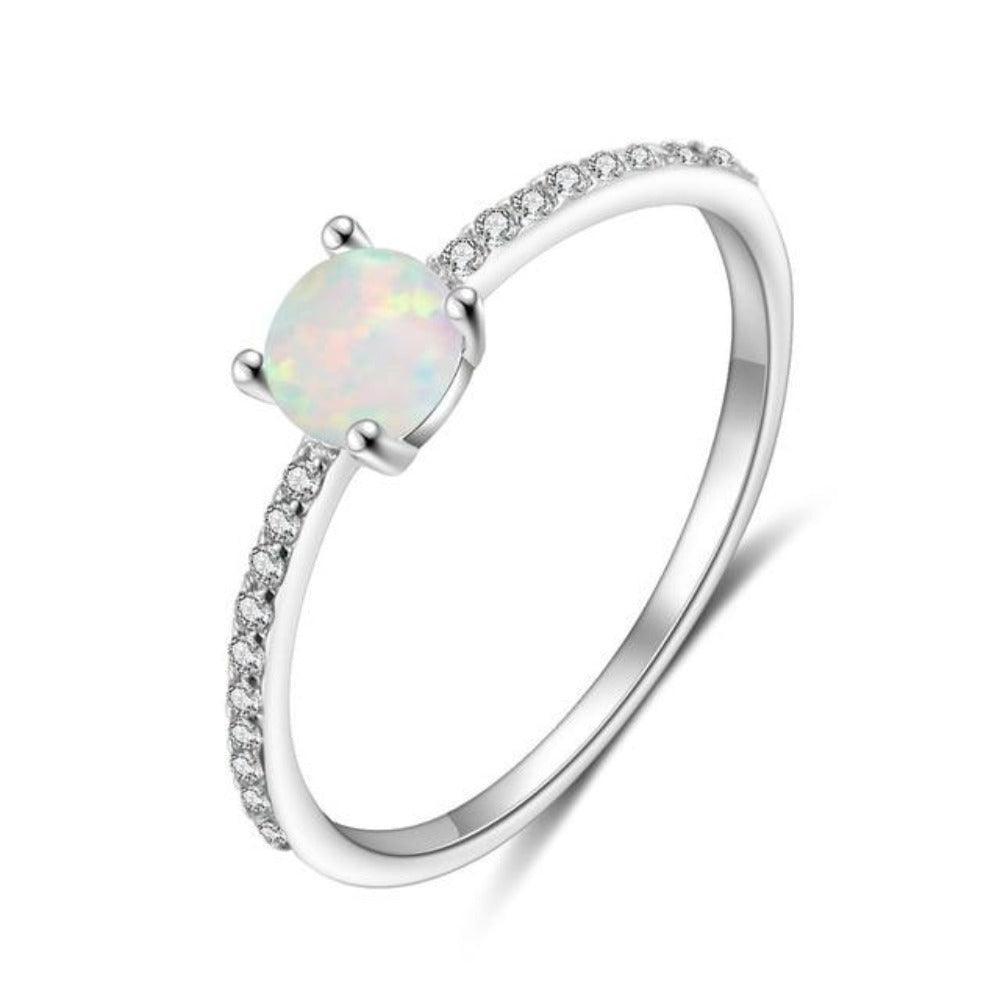 Round White Opal Crown Wedding Ring - Sterling Silver Ring - Trendy Engagement Ring Gift for Women - Fashion Ring Jewelry Gift for Women And Men - Personalized Jewel