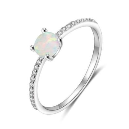 Round White Opal Crown Wedding Ring - Sterling Silver Ring - Trendy Engagement Ring Gift for Women - Fashion Ring Jewelry Gift for Women And Men - Personalized Jewel