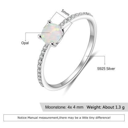 Round White Opal Crown Wedding Ring - Sterling Silver Ring - Trendy Engagement Ring Gift for Women - Fashion Ring Jewelry Gift for Women And Men - Personalized Jewel