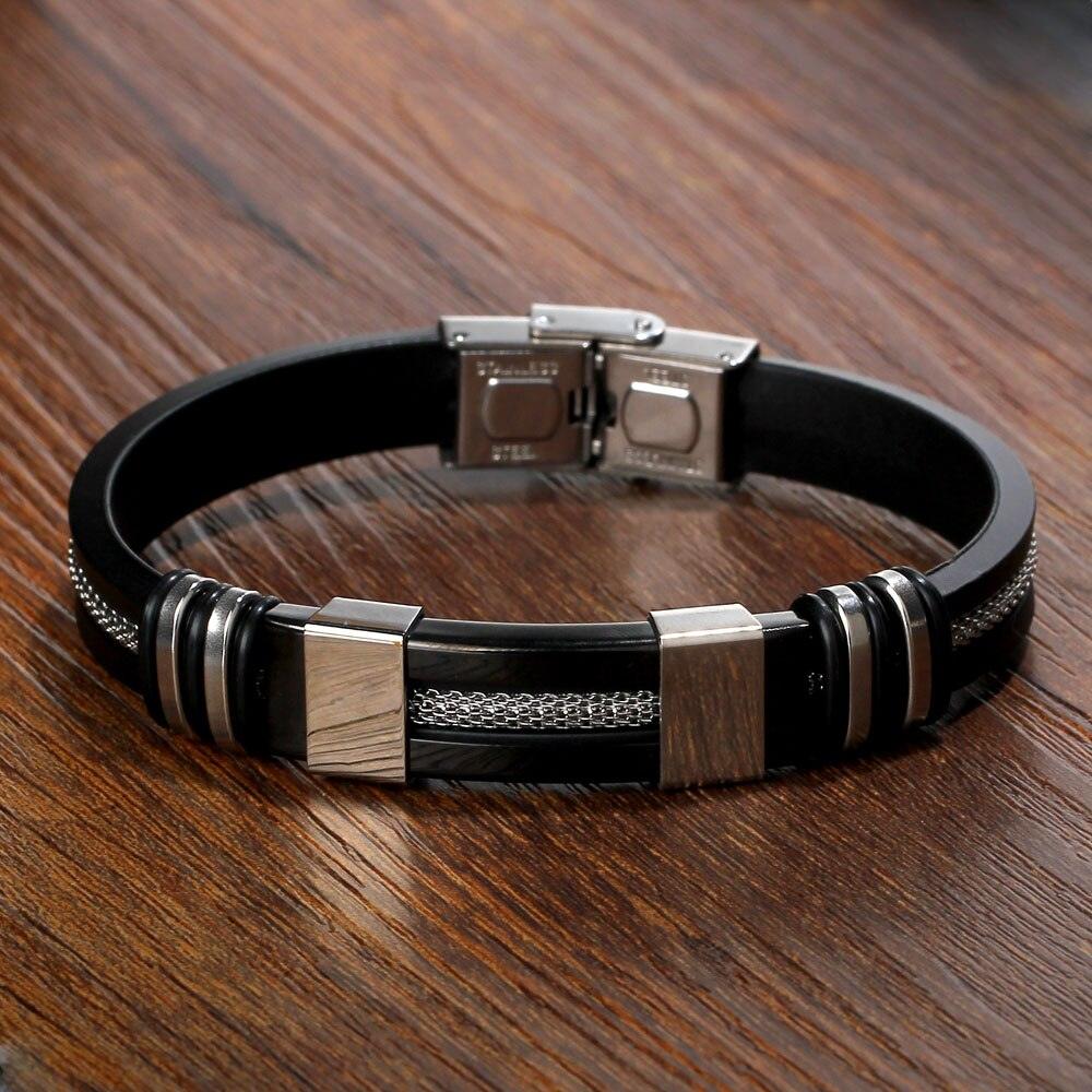 Silicone Bracelet for Men - Stainless Steel Bracelets - Casual & Sporty Jewelry for Men - Perfect Gift for Men - Christmas Gift for Men - Personalized Jewel