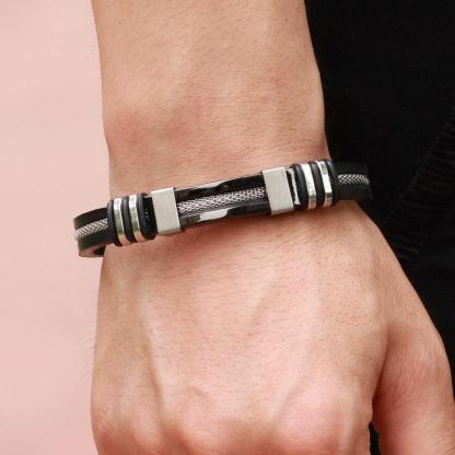 Silicone Bracelet for Men - Stainless Steel Bracelets - Casual & Sporty Jewelry for Men - Perfect Gift for Men - Christmas Gift for Men - Personalized Jewel