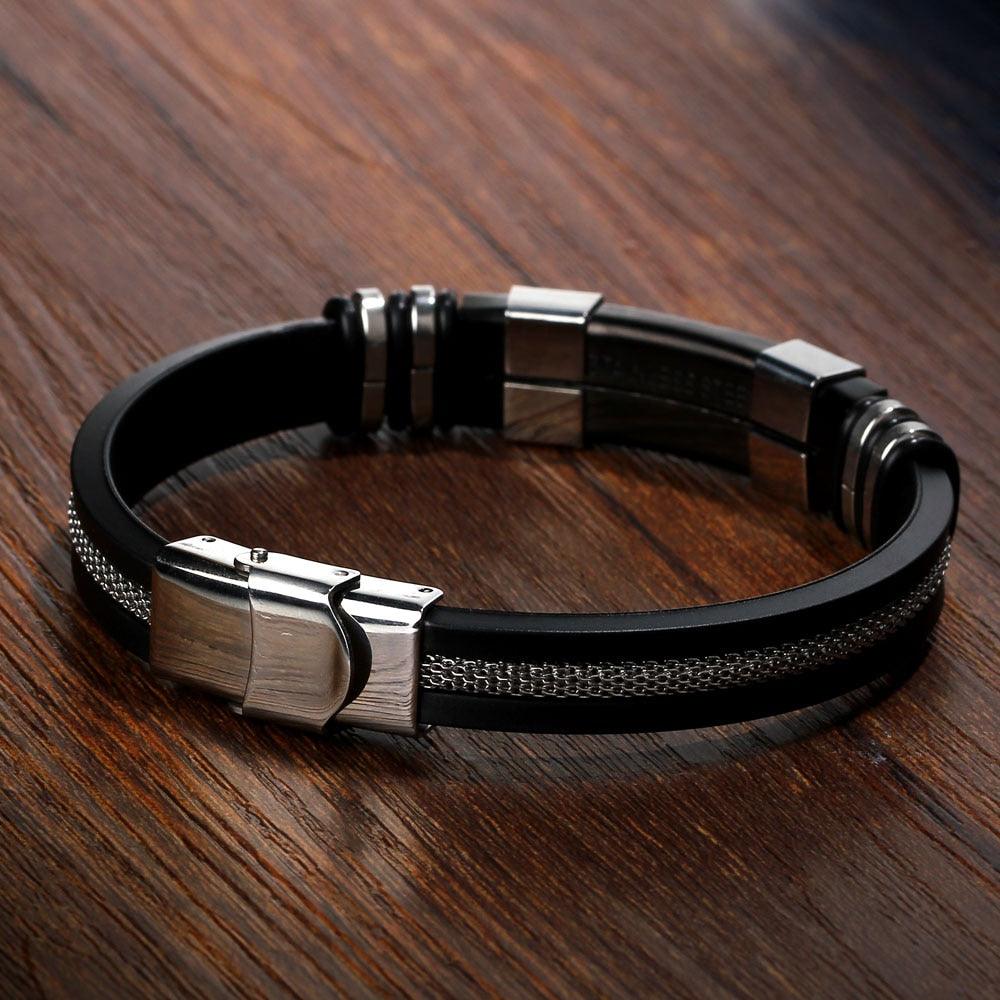 Silicone Bracelet for Men - Stainless Steel Bracelets - Casual & Sporty Jewelry for Men - Perfect Gift for Men - Christmas Gift for Men - Personalized Jewel