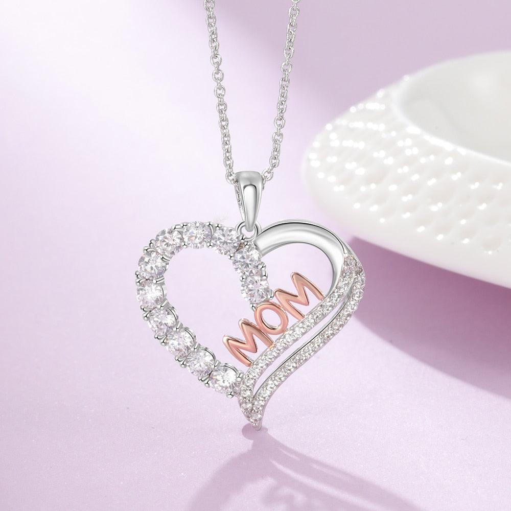 Silver Color Copper Necklace with Luxury Heart-Shaped CZ Paved Pendant, Fashion Jewelry Gift for Mother’s Day - Personalized Jewel