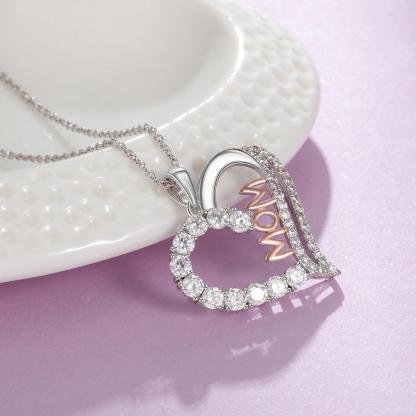 Silver Color Copper Necklace with Luxury Heart-Shaped CZ Paved Pendant, Fashion Jewelry Gift for Mother’s Day - Personalized Jewel