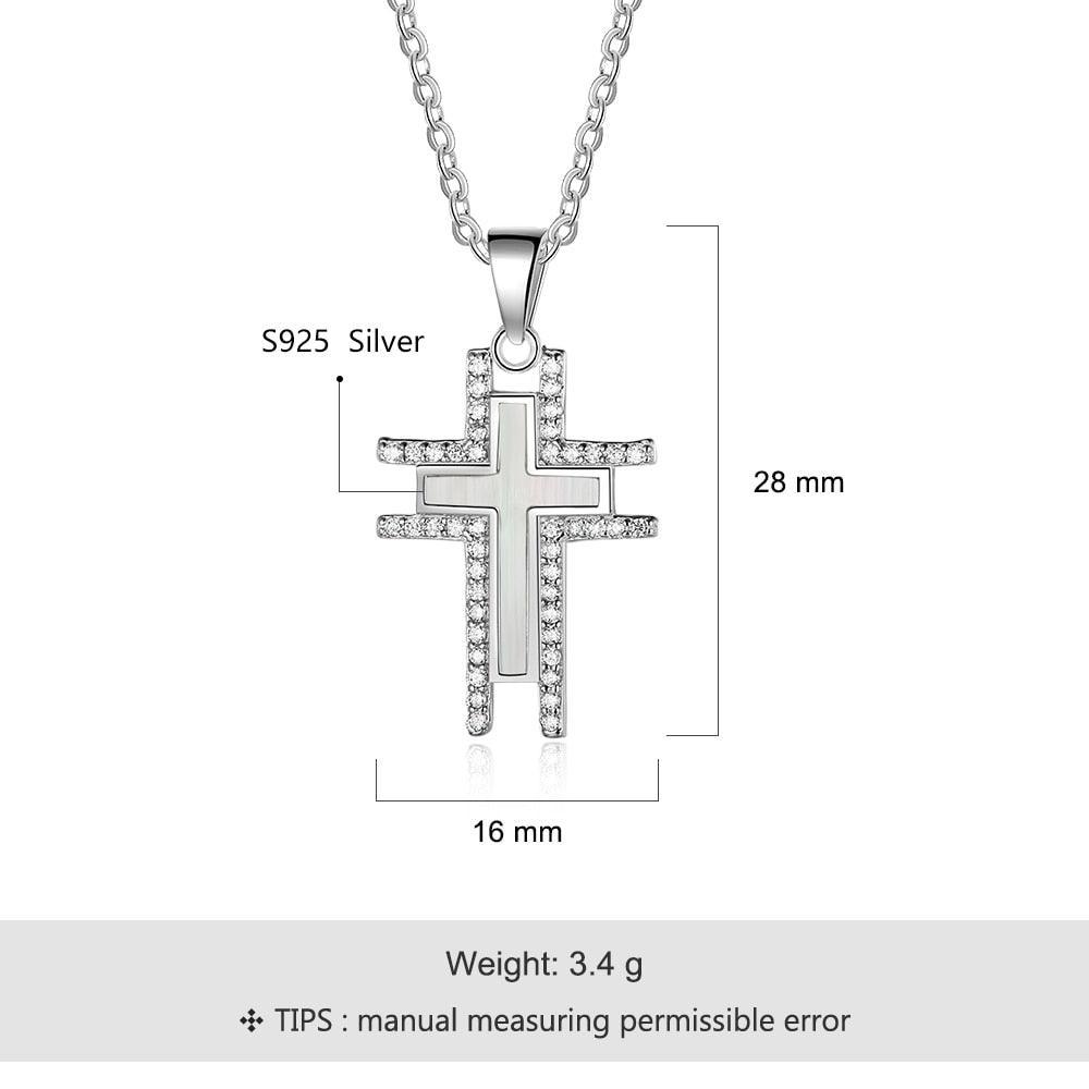 Silver Necklace For Women Cross Pearl Oysters Pendants Cubic Zirconia Religious Jewelry Hot Sale - Personalized Jewel
