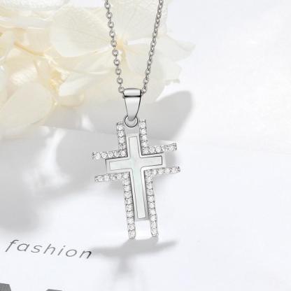 Silver Necklace For Women Cross Pearl Oysters Pendants Cubic Zirconia Religious Jewelry Hot Sale - Personalized Jewel