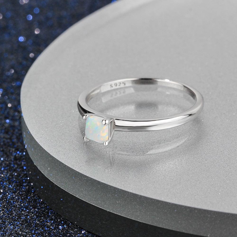 Silver Wedding Band for Women - Opal inlaid Silver Ring - Simple Silver Ring for Women - Silver Ring Gift for Women - Personalized Jewel
