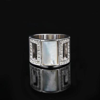Simple Style Zinc Alloy Rhodium Plated Hollow Party Rings with Square Shell Stone – Trendy Jewelry for Women - Personalized Jewel