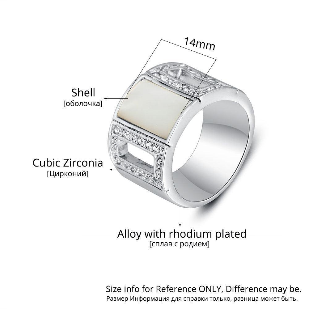 Simple Style Zinc Alloy Rhodium Plated Hollow Party Rings with Square Shell Stone – Trendy Jewelry for Women - Personalized Jewel