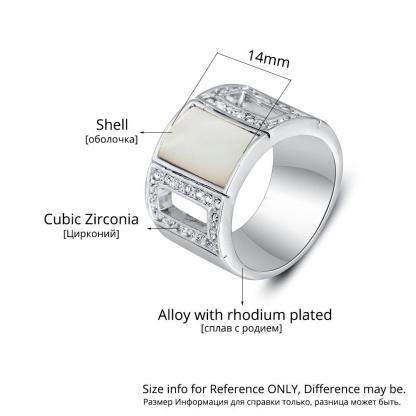 Simple Style Zinc Alloy Rhodium Plated Hollow Party Rings with Square Shell Stone – Trendy Jewelry for Women - Personalized Jewel