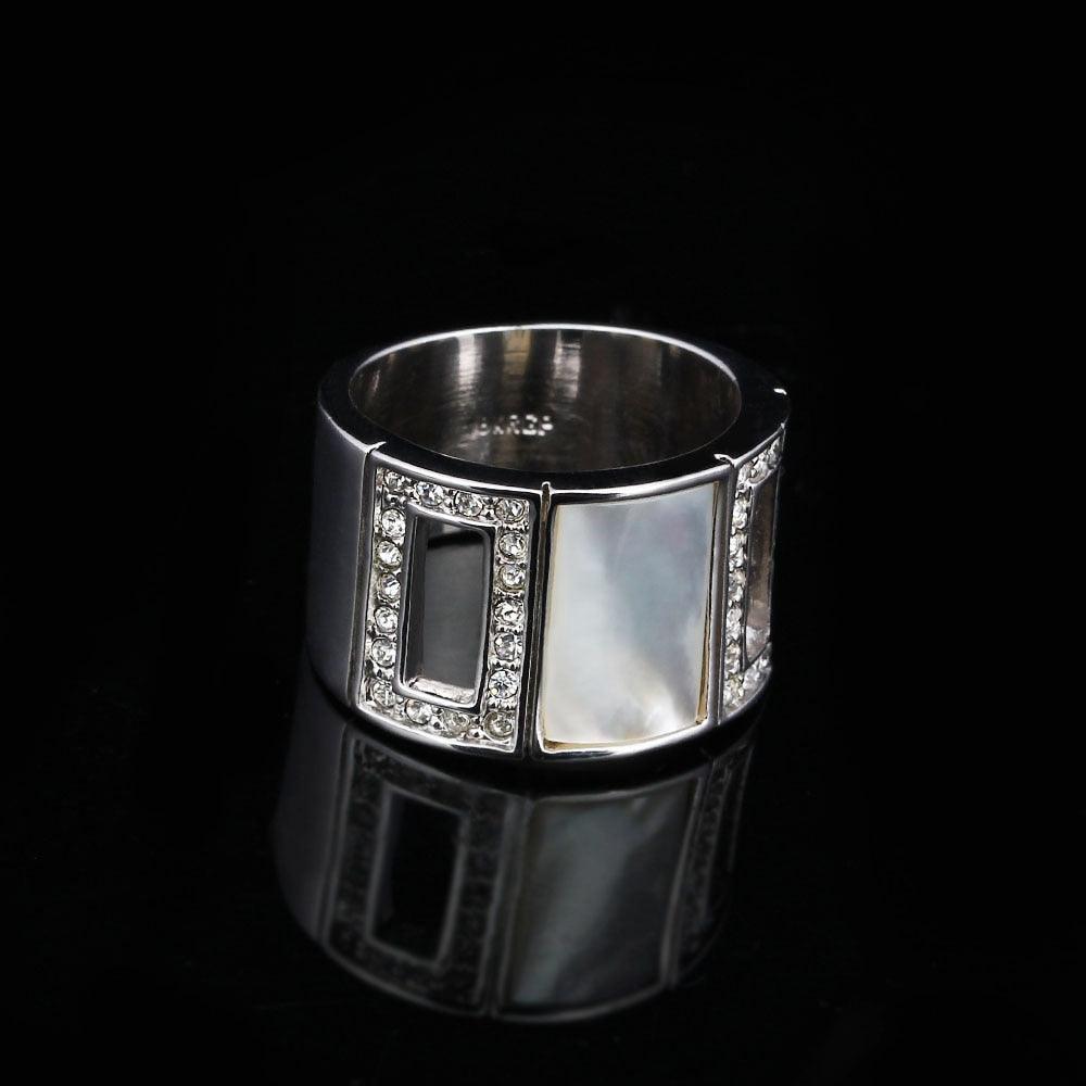 Simple Style Zinc Alloy Rhodium Plated Hollow Party Rings with Square Shell Stone – Trendy Jewelry for Women - Personalized Jewel