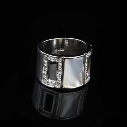 Simple Style Zinc Alloy Rhodium Plated Hollow Party Rings with Square Shell Stone – Trendy Jewelry for Women - Personalized Jewel