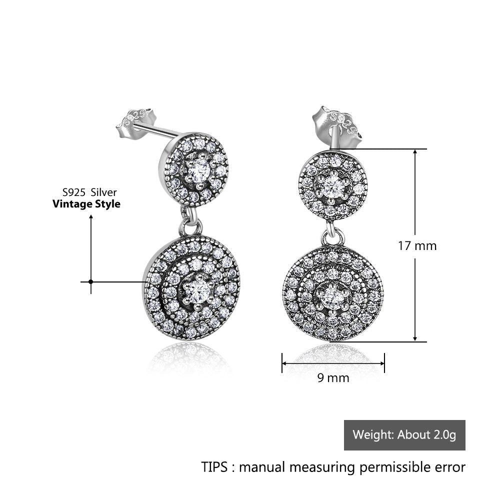 Solid 925 Sterling Silver Drop Earrings - Zirconia Stones Earring For Women - Double Round Trendy Ear Jewelry for Women - Fashion Stud Earring For Women - Perfect All Day Wear Drop Earring - Personalized Jewel