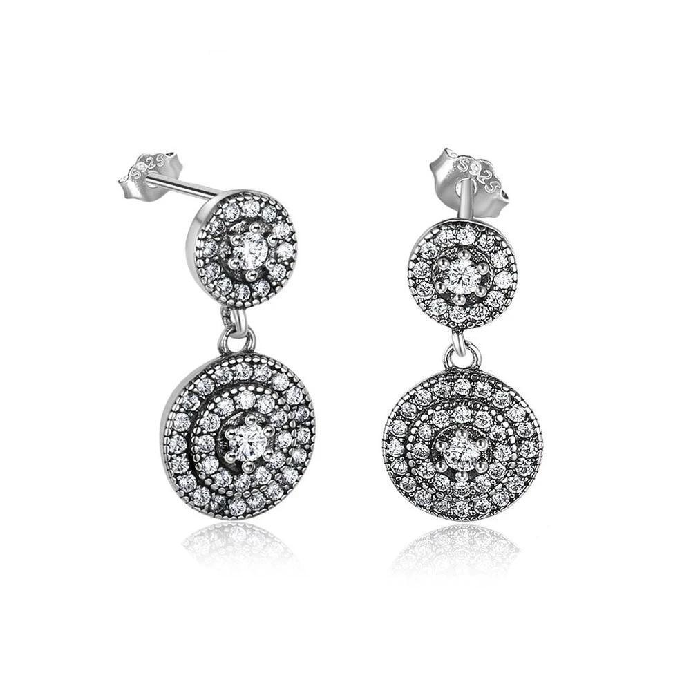 Solid 925 Sterling Silver Drop Earrings - Zirconia Stones Earring For Women - Double Round Trendy Ear Jewelry for Women - Fashion Stud Earring For Women - Perfect All Day Wear Drop Earring - Personalized Jewel