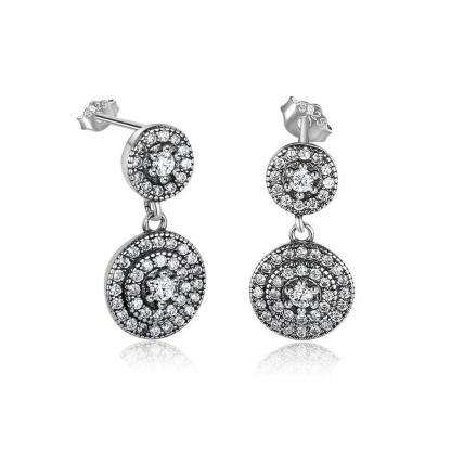 Solid 925 Sterling Silver Drop Earrings - Zirconia Stones Earring For Women - Double Round Trendy Ear Jewelry for Women - Fashion Stud Earring For Women - Perfect All Day Wear Drop Earring - Personalized Jewel