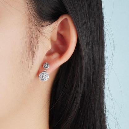 Solid 925 Sterling Silver Drop Earrings - Zirconia Stones Earring For Women - Double Round Trendy Ear Jewelry for Women - Fashion Stud Earring For Women - Perfect All Day Wear Drop Earring - Personalized Jewel