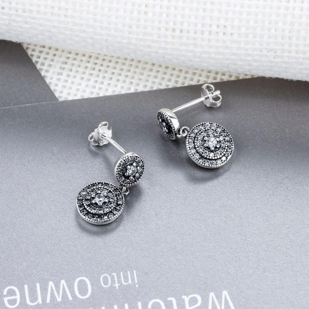 Solid 925 Sterling Silver Drop Earrings - Zirconia Stones Earring For Women - Double Round Trendy Ear Jewelry for Women - Fashion Stud Earring For Women - Perfect All Day Wear Drop Earring - Personalized Jewel