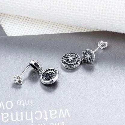 Solid 925 Sterling Silver Drop Earrings - Zirconia Stones Earring For Women - Double Round Trendy Ear Jewelry for Women - Fashion Stud Earring For Women - Perfect All Day Wear Drop Earring - Personalized Jewel