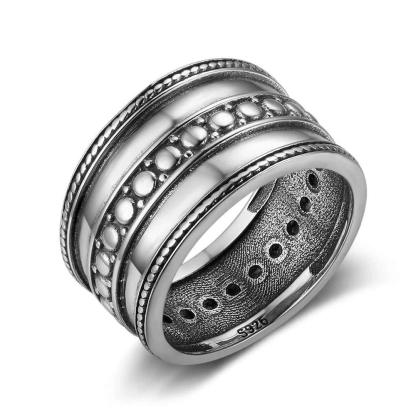 Solid 925 Sterling Silver Female Rings Three Layers 12mm Wide Rings Vintage Style Jewelry Gift Best Gift - Personalized Jewel