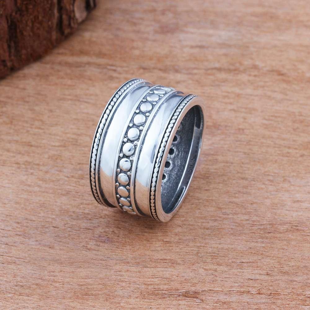 Solid 925 Sterling Silver Female Rings Three Layers 12mm Wide Rings Vintage Style Jewelry Gift Best Gift - Personalized Jewel