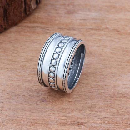 Solid 925 Sterling Silver Female Rings Three Layers 12mm Wide Rings Vintage Style Jewelry Gift Best Gift - Personalized Jewel