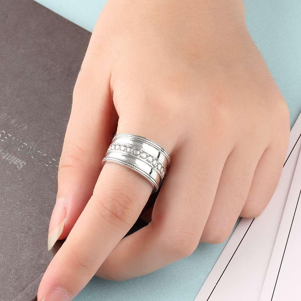 Solid 925 Sterling Silver Female Rings Three Layers 12mm Wide Rings Vintage Style Jewelry Gift Best Gift - Personalized Jewel