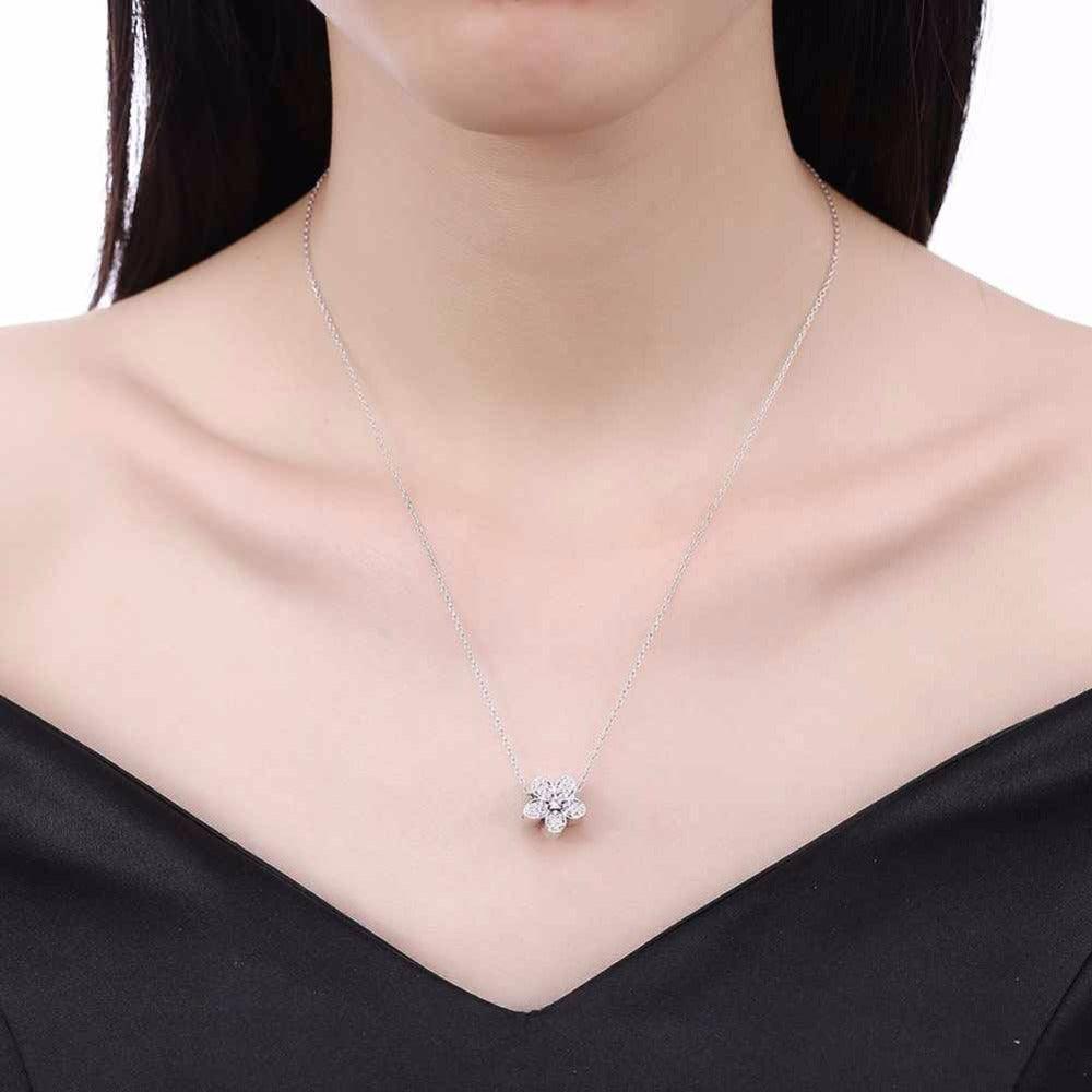 Solid 925 Sterling Silver Necklace Flower Design Purple CZ Stone Jewelry Necklaces & Pendants For Women - Personalized Jewel