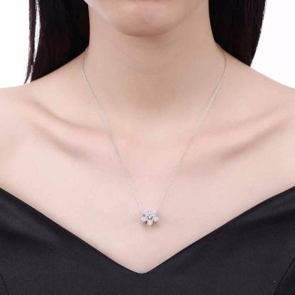 Solid 925 Sterling Silver Necklace Flower Design Purple CZ Stone Jewelry Necklaces & Pendants For Women - Personalized Jewel