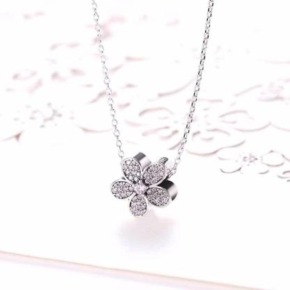 Solid 925 Sterling Silver Necklace Flower Design Purple CZ Stone Jewelry Necklaces & Pendants For Women - Personalized Jewel