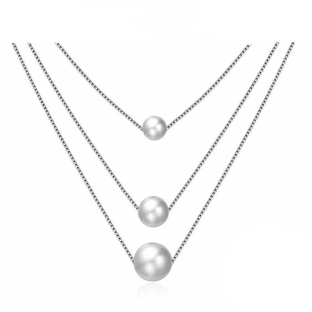 Solid 925 Sterling Silver Necklace For Women Fashion Simulated Pearl Necklaces & Pendants Party Jewelry - Personalized Jewel