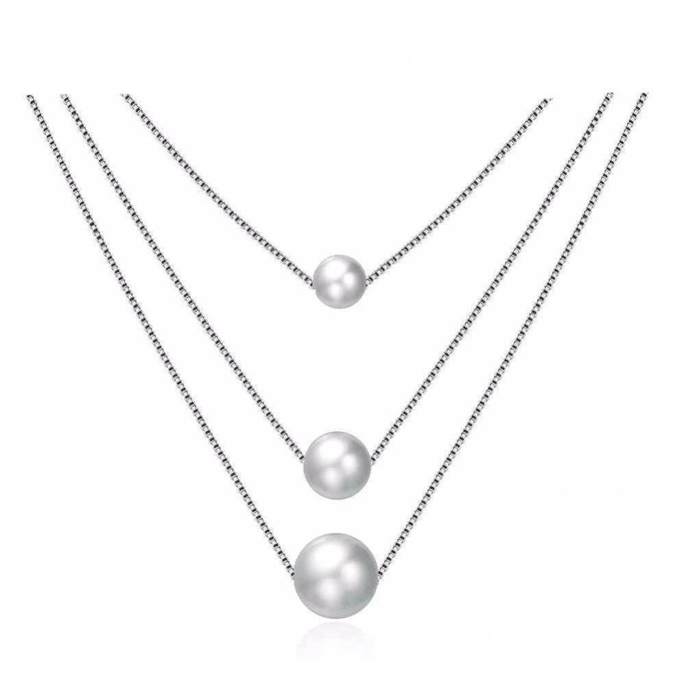 Solid 925 Sterling Silver Necklace For Women Fashion Simulated Pearl Necklaces & Pendants Party Jewelry - Personalized Jewel