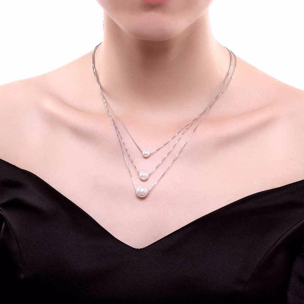 Solid 925 Sterling Silver Necklace For Women Fashion Simulated Pearl Necklaces & Pendants Party Jewelry - Personalized Jewel