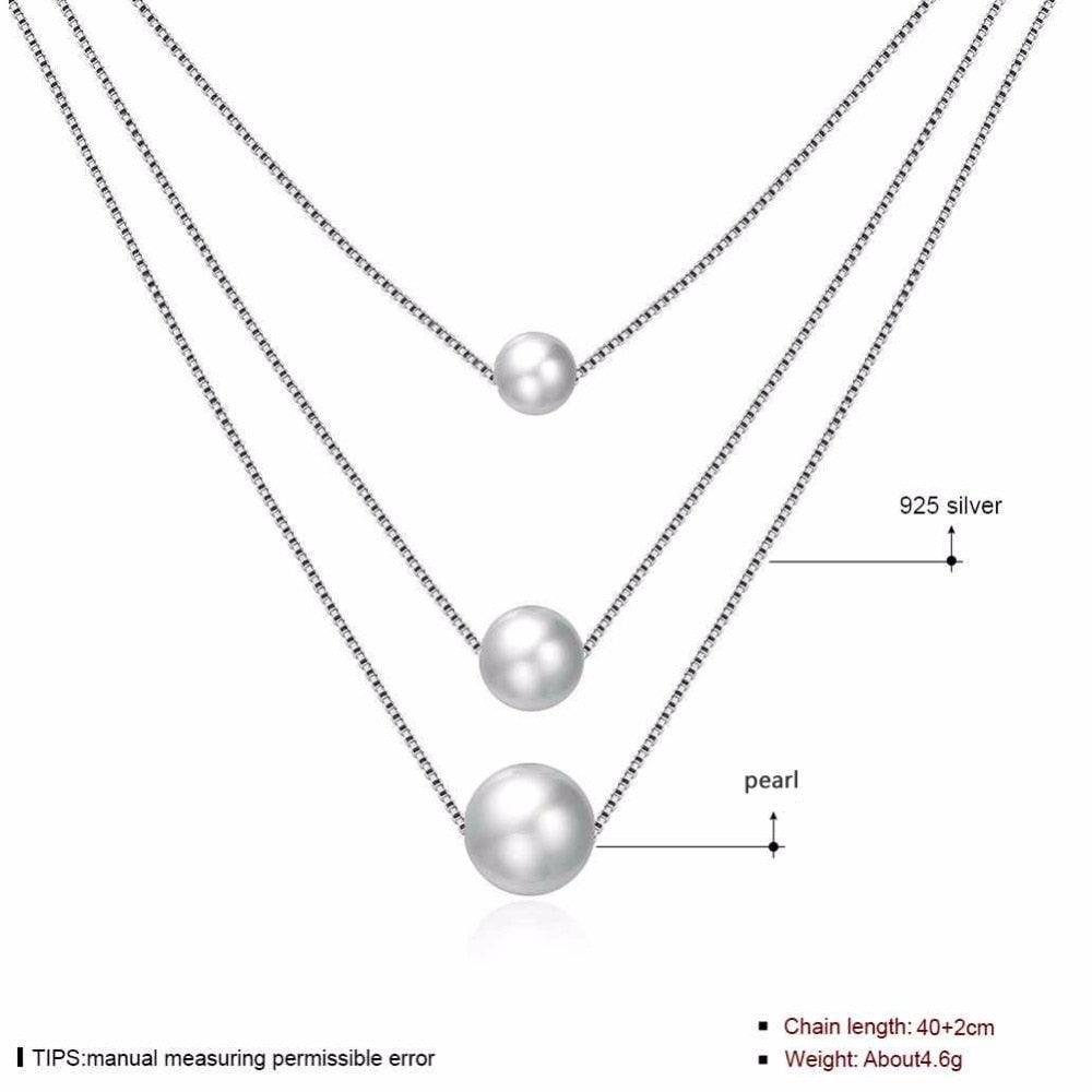 Solid 925 Sterling Silver Necklace For Women Fashion Simulated Pearl Necklaces & Pendants Party Jewelry - Personalized Jewel