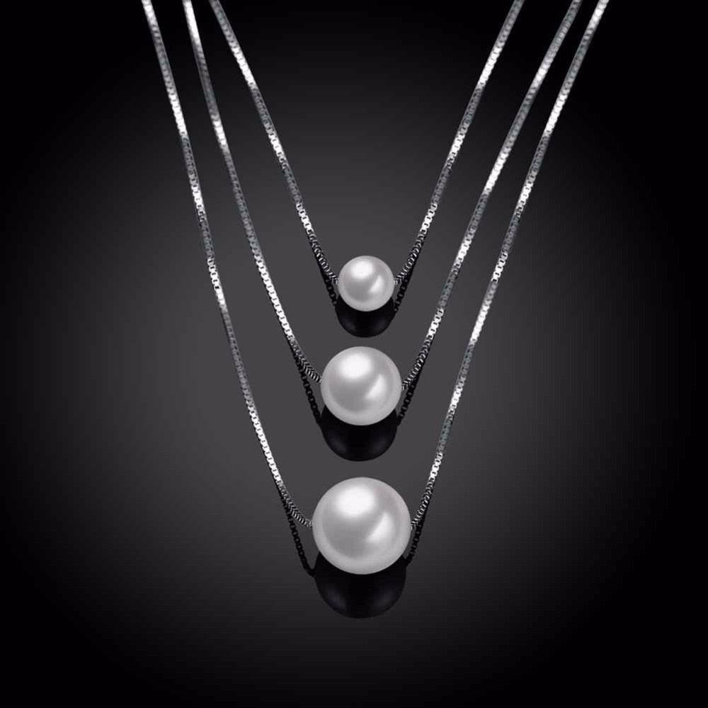 Solid 925 Sterling Silver Necklace For Women Fashion Simulated Pearl Necklaces & Pendants Party Jewelry - Personalized Jewel