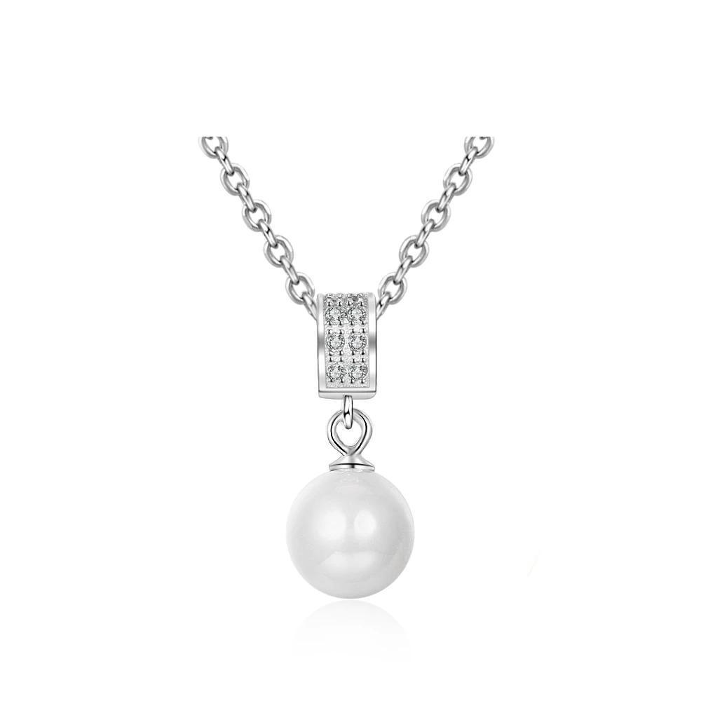 Solid 925 Sterling Silver Necklace with Simulated-Pearl Pendant, Trendy Fashion Party Jewelry for Women - Personalized Jewel