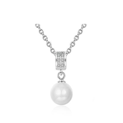 Solid 925 Sterling Silver Necklace with Simulated-Pearl Pendant, Trendy Fashion Party Jewelry for Women - Personalized Jewel