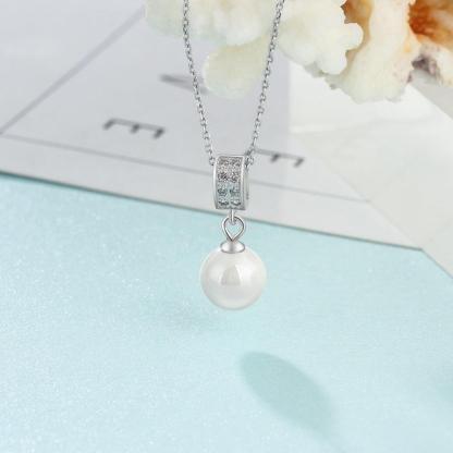 Solid 925 Sterling Silver Necklace with Simulated-Pearl Pendant, Trendy Fashion Party Jewelry for Women - Personalized Jewel
