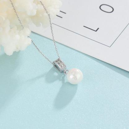 Solid 925 Sterling Silver Necklace with Simulated-Pearl Pendant, Trendy Fashion Party Jewelry for Women - Personalized Jewel