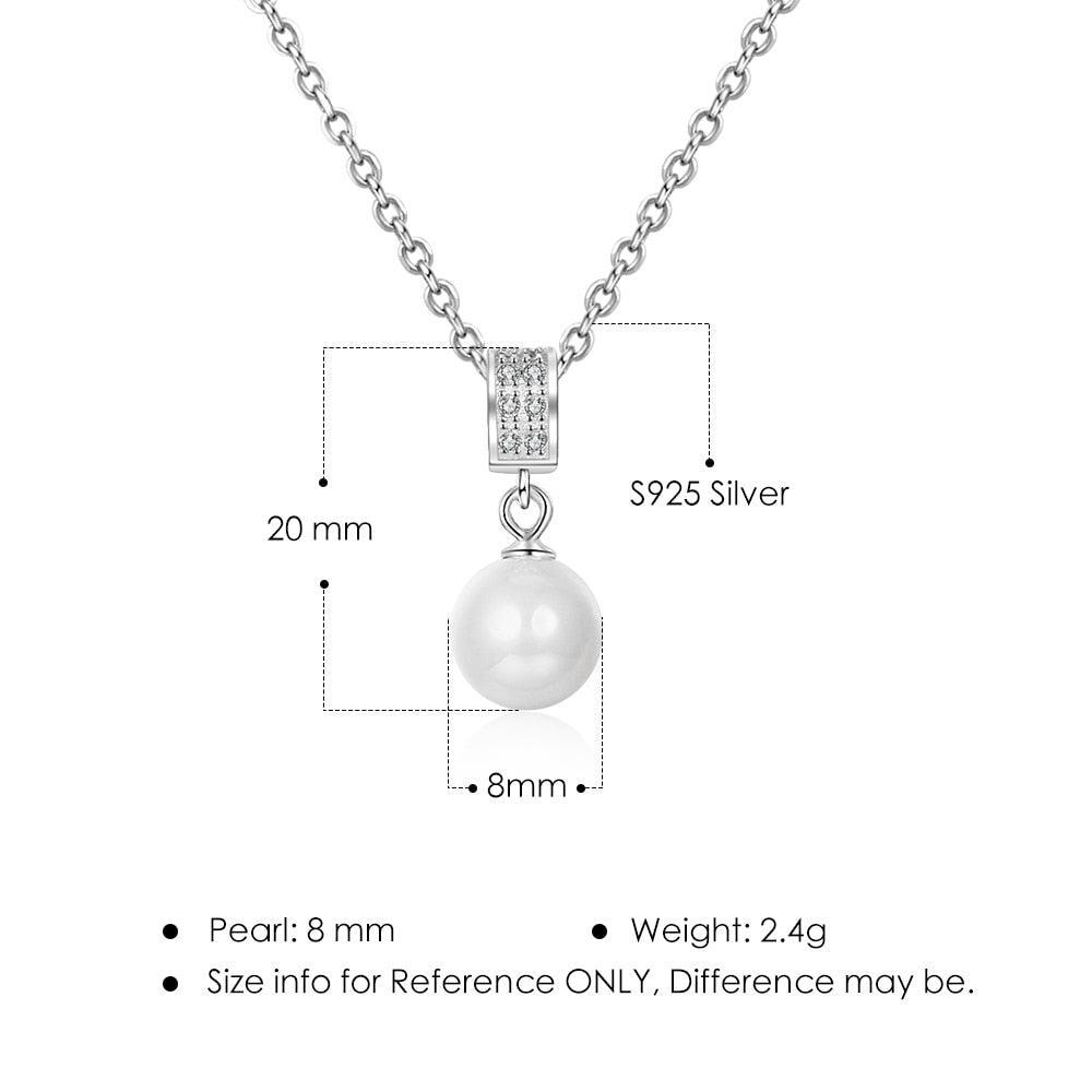 Solid 925 Sterling Silver Necklace with Simulated-Pearl Pendant, Trendy Fashion Party Jewelry for Women - Personalized Jewel