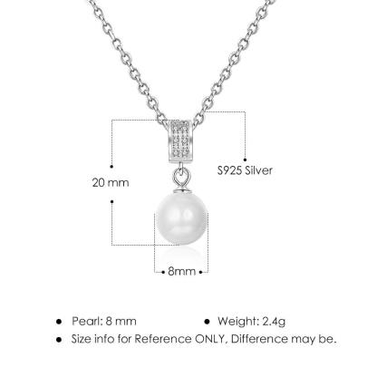 Solid 925 Sterling Silver Necklace with Simulated-Pearl Pendant, Trendy Fashion Party Jewelry for Women - Personalized Jewel