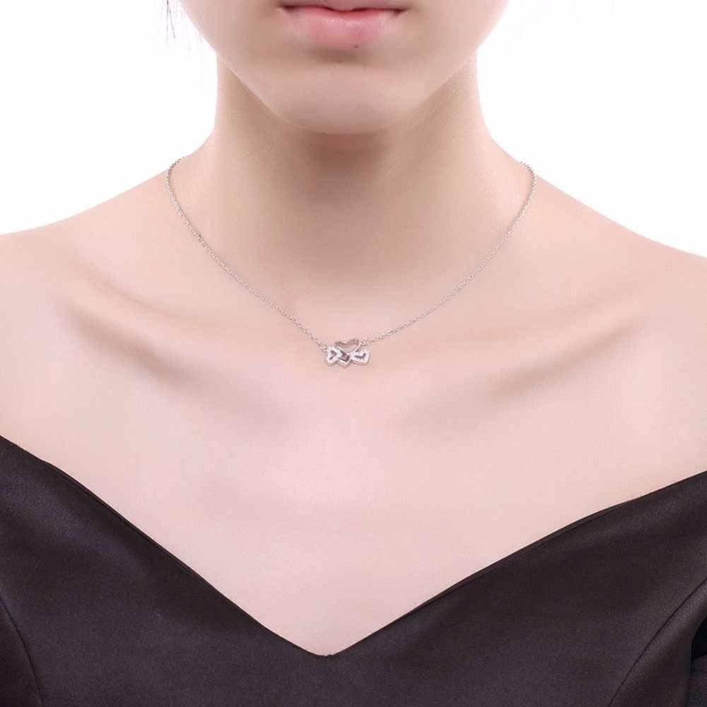 Solid 925 Sterling Silver Pendant Necklace Heart to Heart Love Fashion Wedding Necklaces & Pendants For Women - Personalized Jewel