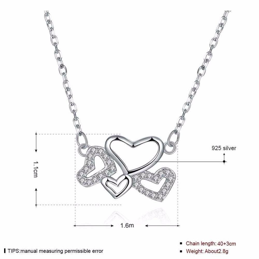 Solid 925 Sterling Silver Pendant Necklace Heart to Heart Love Fashion Wedding Necklaces & Pendants For Women - Personalized Jewel