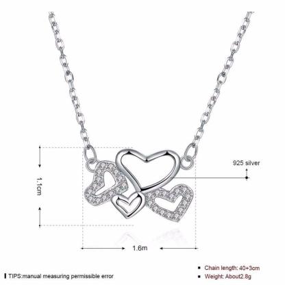 Solid 925 Sterling Silver Pendant Necklace Heart to Heart Love Fashion Wedding Necklaces & Pendants For Women - Personalized Jewel