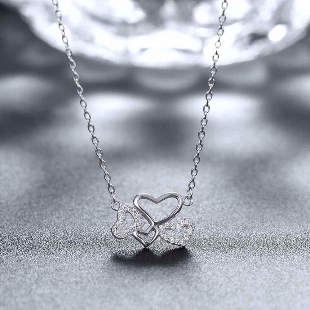 Solid 925 Sterling Silver Pendant Necklace Heart to Heart Love Fashion Wedding Necklaces & Pendants For Women - Personalized Jewel