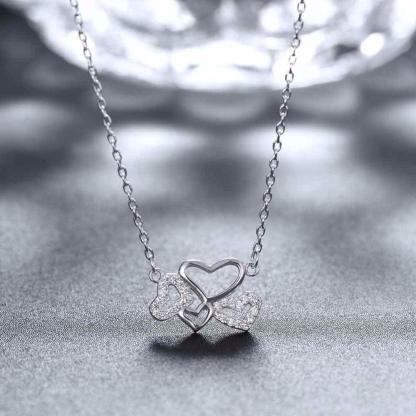 Solid 925 Sterling Silver Pendant Necklace Heart to Heart Love Fashion Wedding Necklaces & Pendants For Women - Personalized Jewel