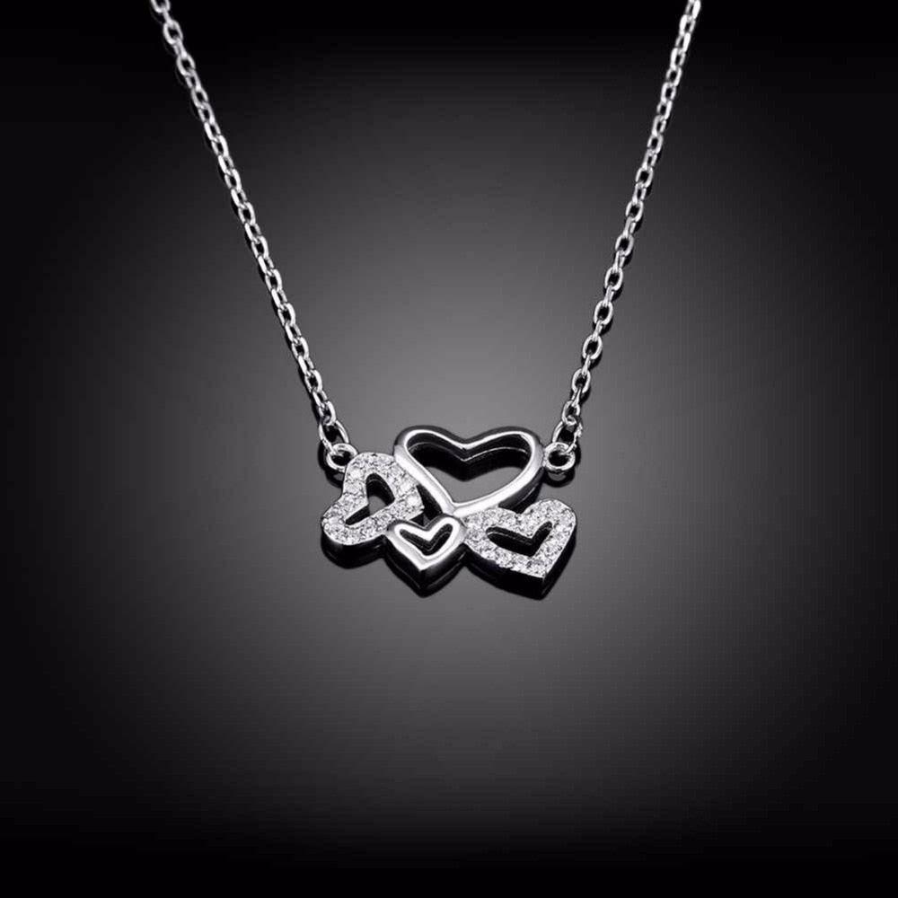 Solid 925 Sterling Silver Pendant Necklace Heart to Heart Love Fashion Wedding Necklaces & Pendants For Women - Personalized Jewel