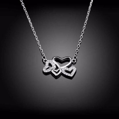 Solid 925 Sterling Silver Pendant Necklace Heart to Heart Love Fashion Wedding Necklaces & Pendants For Women - Personalized Jewel